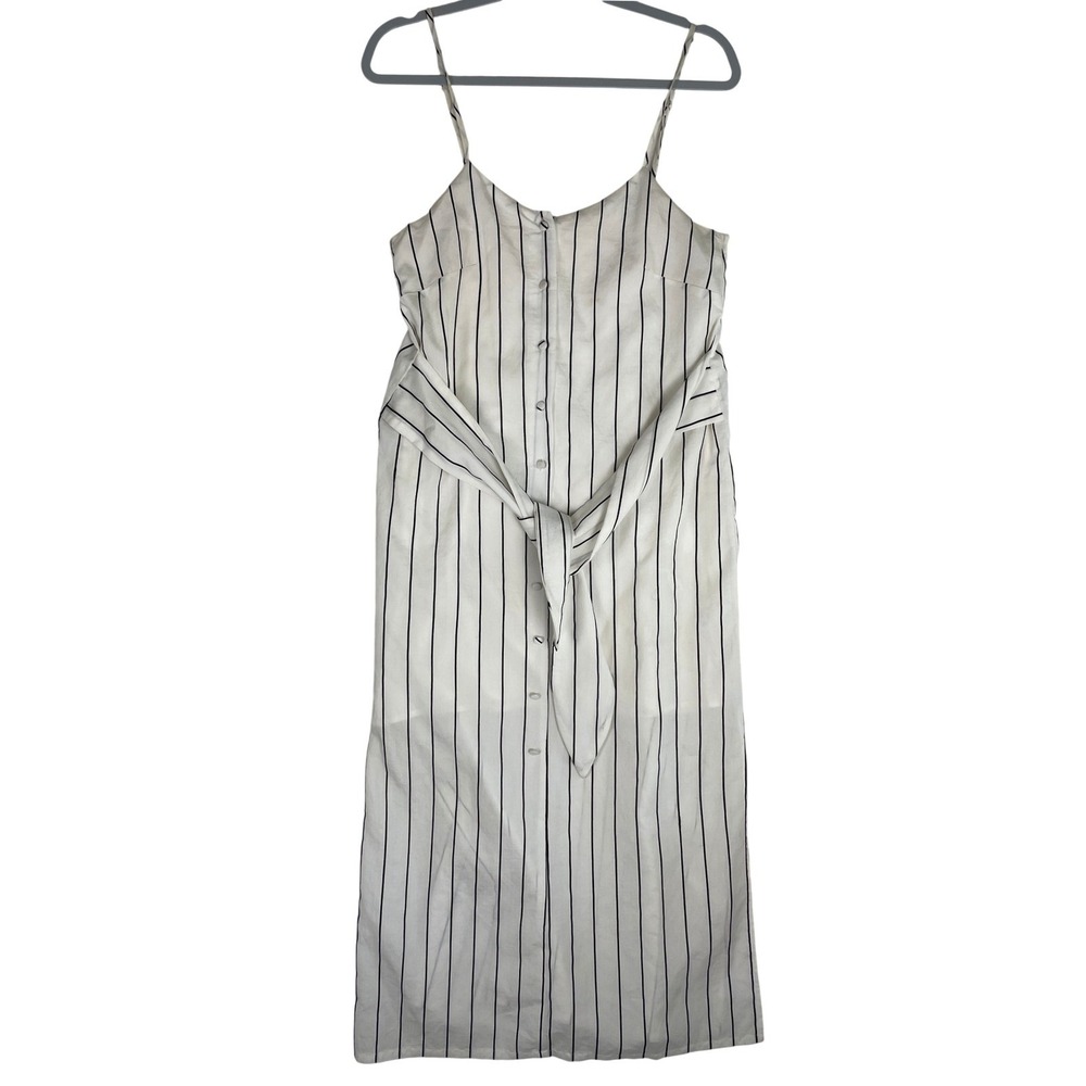 all:row Women's Ivory Black Striped Button Front Tie Waist Midi‎ Dress S